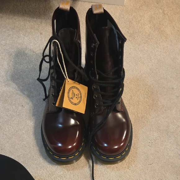 Dr. Martens Vegan Burgundy Boots - Picture 2 of 8